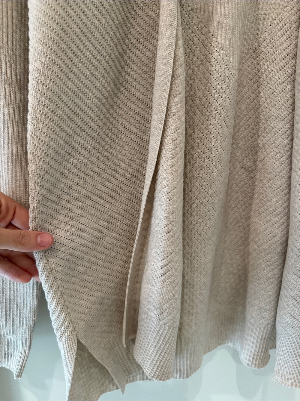 Beige Open-Front Ribbed Cardigan - Picture 4 of 5